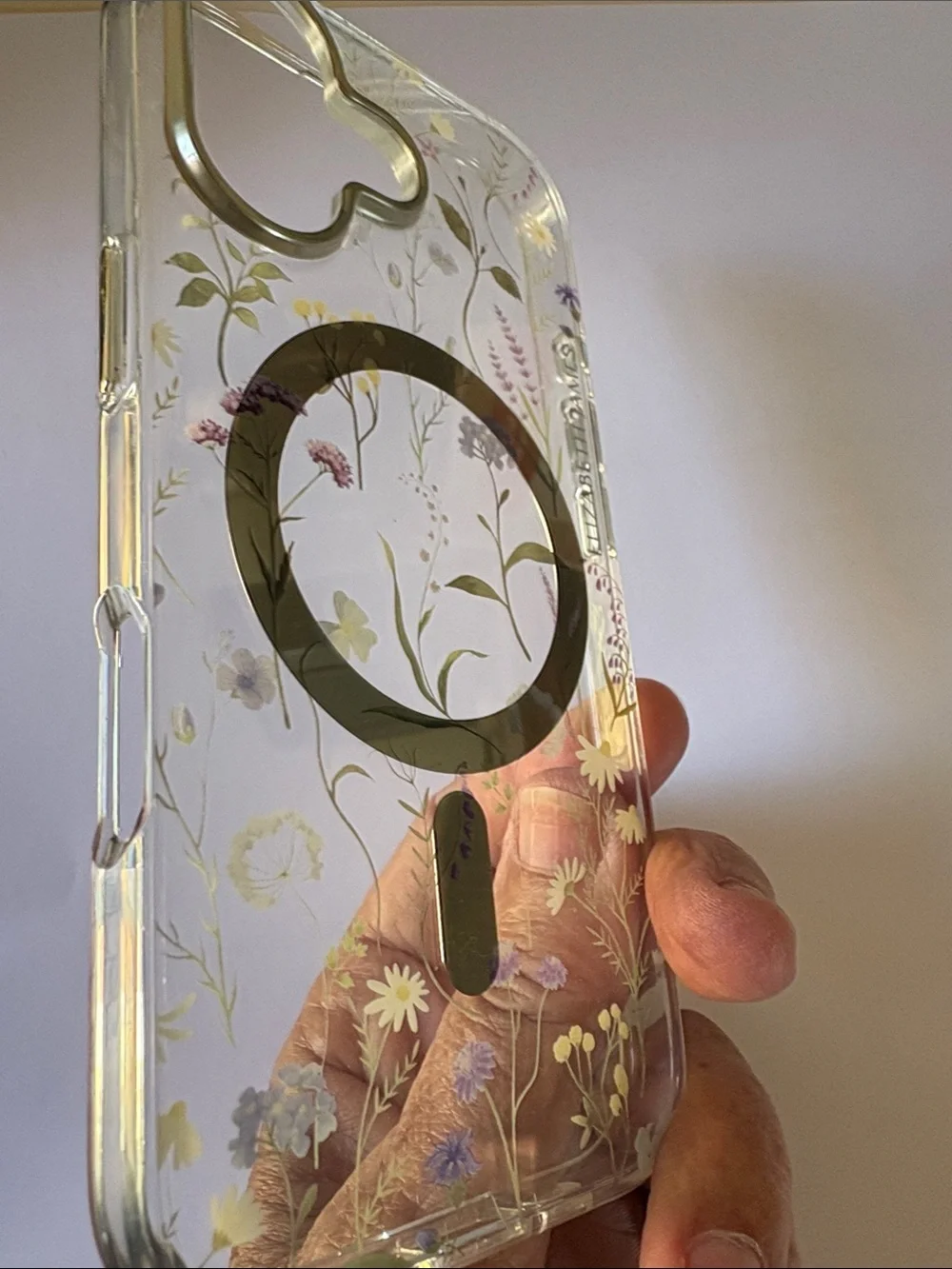 Elizabeth and James Clear Floral MagSafe-Compatible Phone Case in Gold Accent